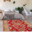 Tapis unique en laine noué à la main 6 pi 1 po x 9 pi nouvel âge en rouge foncé / jaune Odice