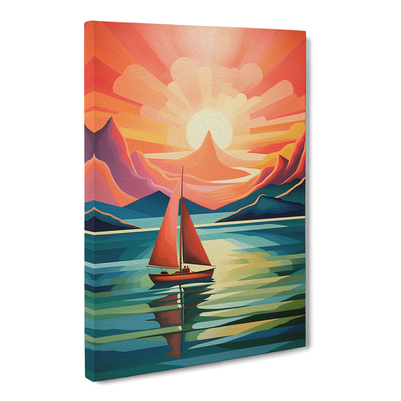 Boat On A Lake Deco No.2 - No Frame Print, 60cm H x 40cm W x 3cm D