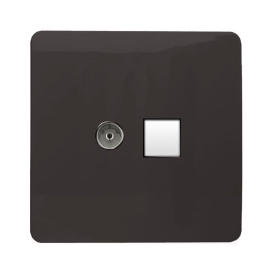 Trendi Switch 2 Gang Female TV Co-Axial & RJ45 Cat 5e PC Ethernet Sockets