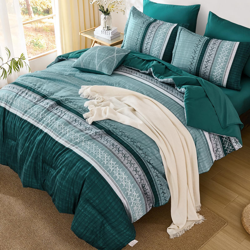 Ensemble de literie 8 pièces Boho, Édredon grand, Vert sarcelle