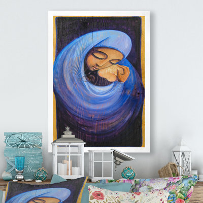 Blue Madonna Christmas Art - Traditional Wall Art Print