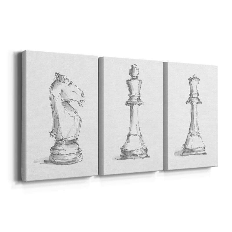 Chess Room Study I - Toile tendue avec châssis sur mesure - 3 pièces, H 36 po x l 72 po