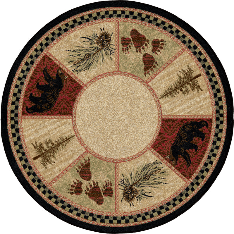 Tapis géométrique beige / noir Seagle, Rond 7 pi 10 po
