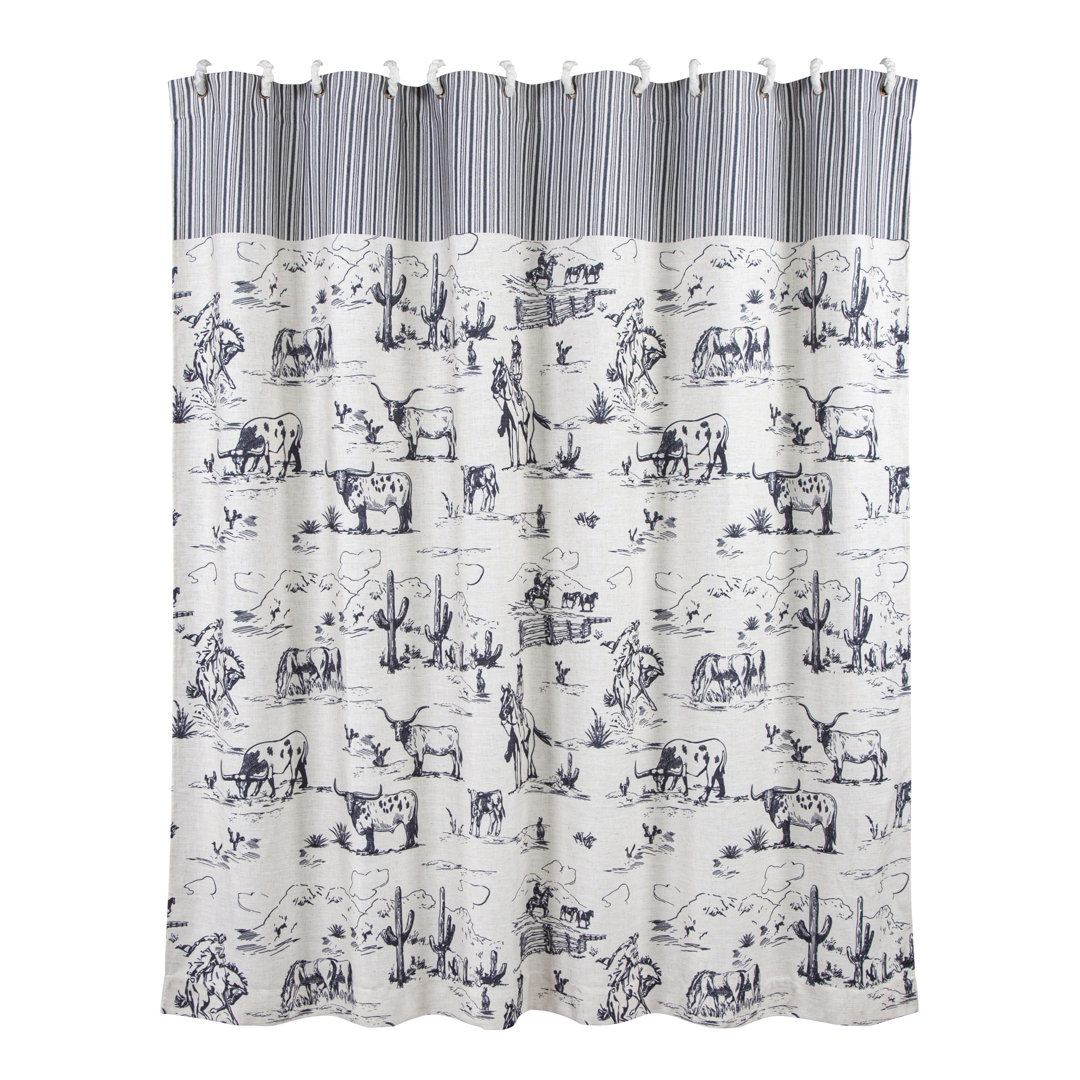 Ranch Life White/Black Western Rustic Farmhouse 72x72 inch Shower Curtain + Hooks Paseo Road by HiEnd Accents