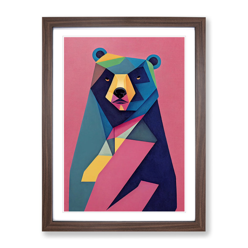 XV1022-4889X Unusual Bear Abstract - Wall Art, 36cm H x 27cm W, Walnut Framed Paper, White