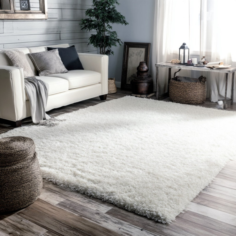 Chandra Rugs Giulia Collection Plush Modern Contemporary Hand-Woven Silver White Grey Shag Polyester Pile Material Handmade Area Rug