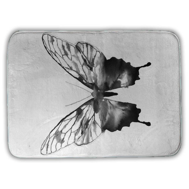 Black butterfly sketch Bath Mat with Non-Slip Backing - Quick Dry Memory Foam Bathroom Rug - Absorbent - Modern Plush Spa-Style - Machine Washable