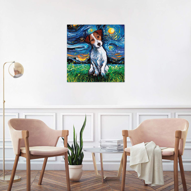 Jack Russel Terrier Night 1 Piece Wrapped Canvas Painting, 66.04 cm H x 66.04 cm W x 3.175 cm D