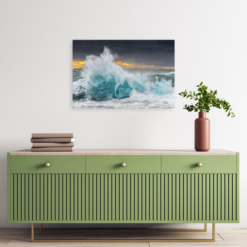 Crashing Ice Wave Dramatic Abstract Contemporary Nature Ocean Wall Art Print 1 Piece Wrapped Canvas Wall Art