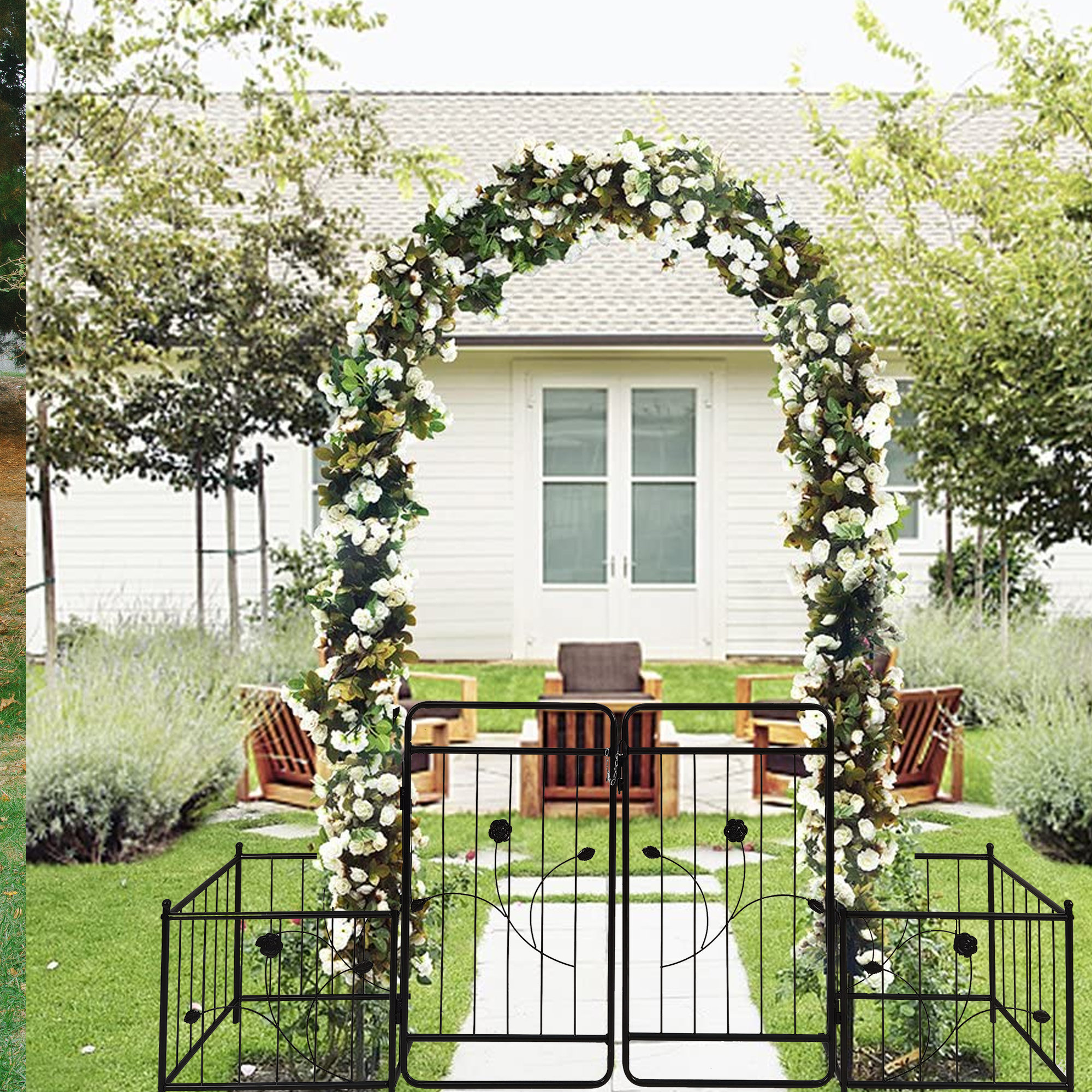 OAK DECOR BLAZE Metal Garden Arch Arbour Arbour Archway With Gate ...