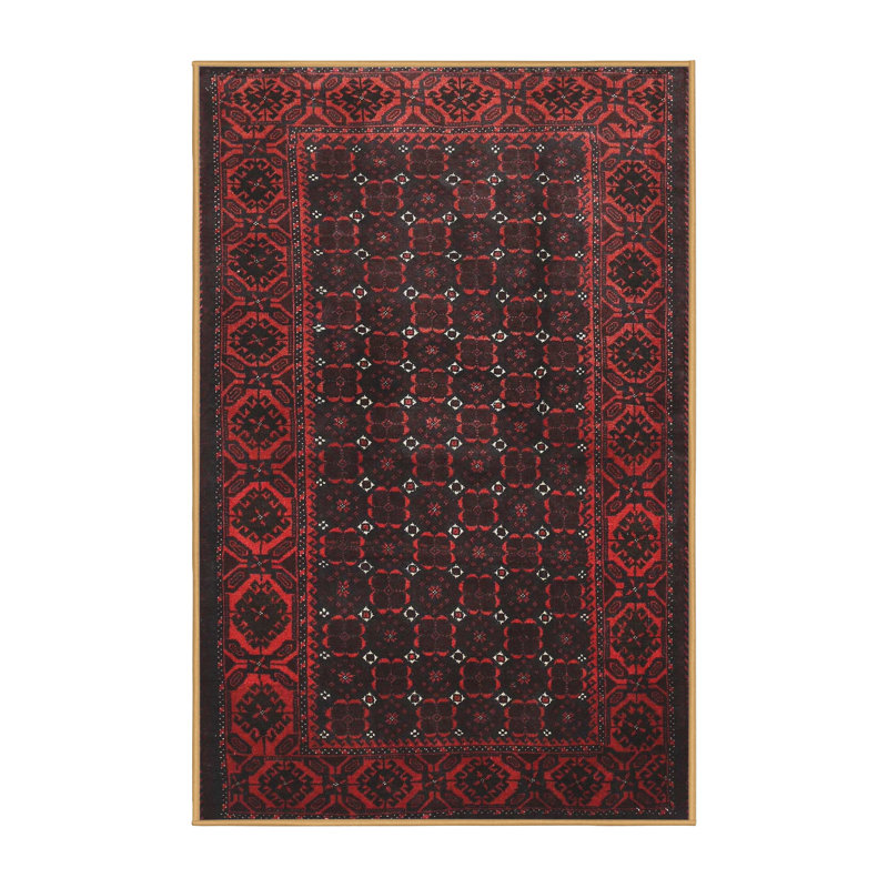 Tapis traditionnel rouge / noir Ardin, Rectangle 7 pi x 10 pi
