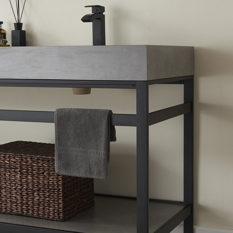 Ensemble de meuble-lavabo double 72 po Funes, Dalle de pierre calcaire, Noir mat, Noir mat
