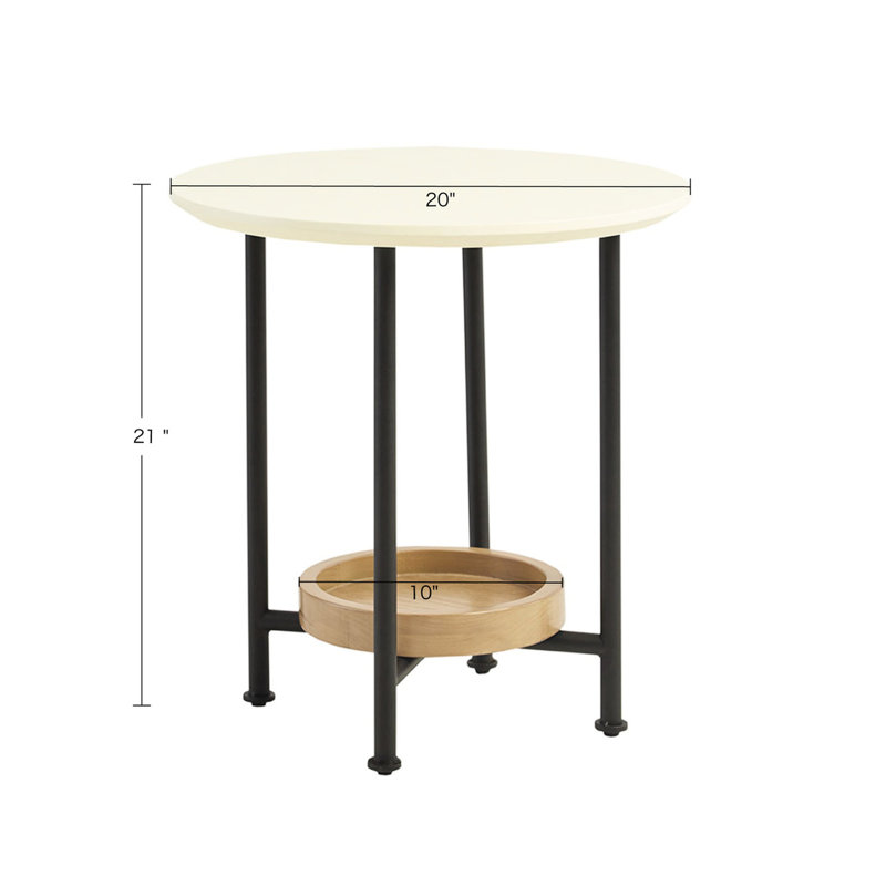 Table de bout ovale avec fonction blanche et tablette naturelle sur division en métal