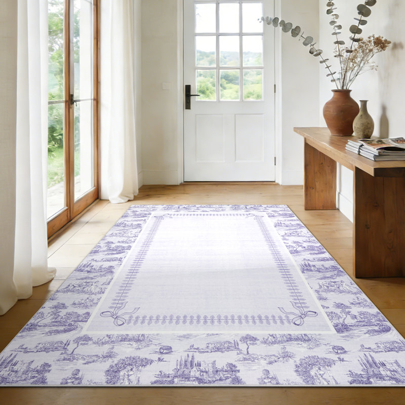Tapis bohème vintage lavable à motif floral pour salon, lavable à la machine, style ferme, Mauve clair