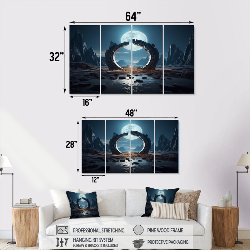 Art mural surréel de la galaxie surréaliste V - Paysage surréel 4 pièces, H 28 po x l 48 po