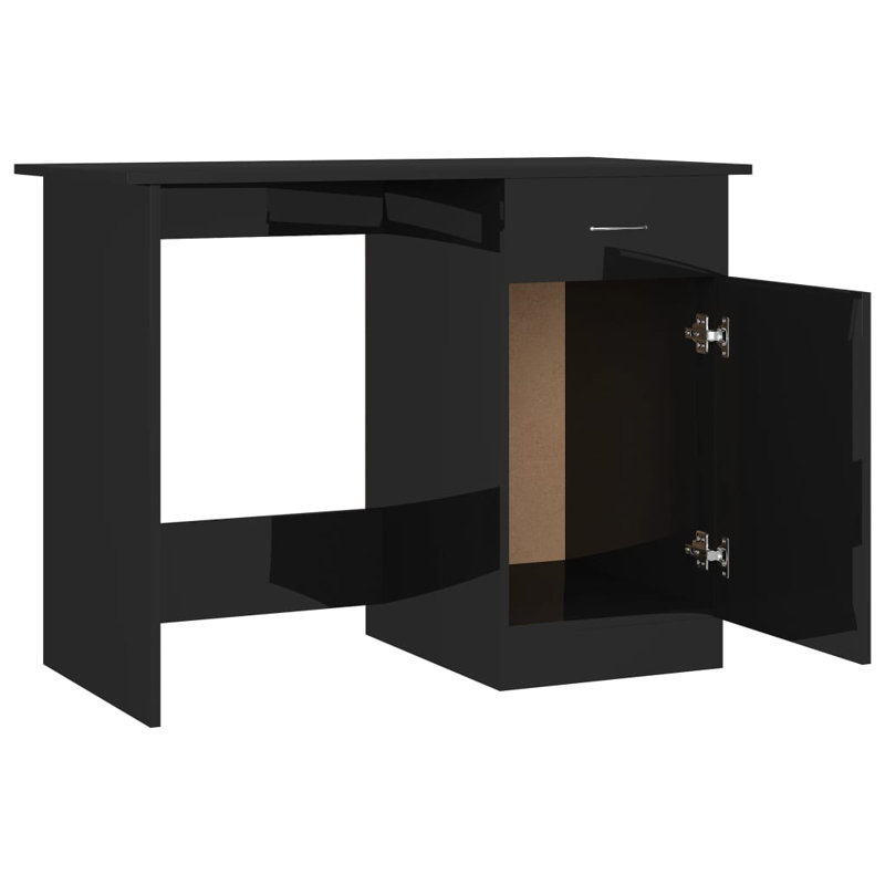 Bureau d'ordinateur avec tiroir en bois d'ingénierie, Noir