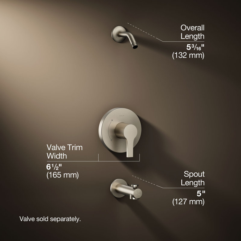 Elate Rite-Temp Bath And Shower Trim Kit, Without Showerhead, Brushed Nickel