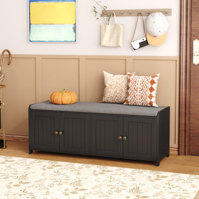 Banc de rangement pour chaussures avec coussin, banc d'entrée pour armoire à chaussures avec 4 portes