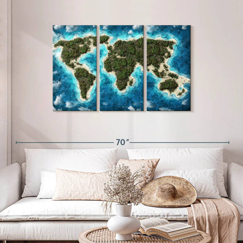 Carte du monde de l'île Aliaz, H 28 po x l 45 po