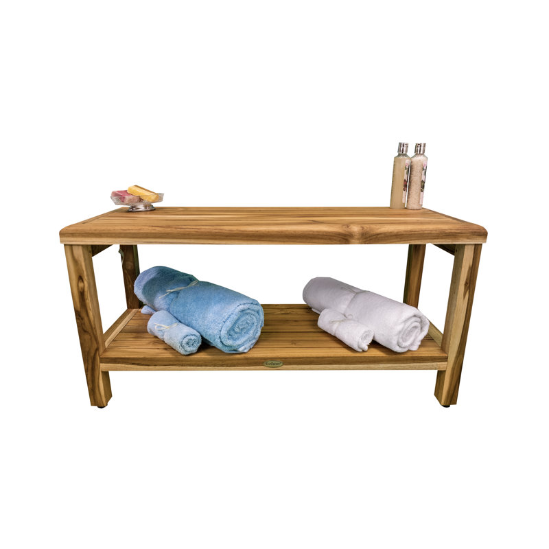 Teak Freestanding Shower Bench with Shelf and LiftAide Arms