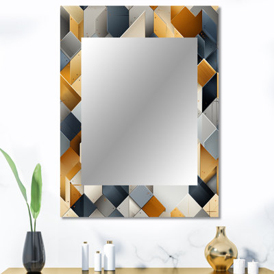 Grey Hexagons Dreams - miroir décoratif géométrique, miroir mural géométrique, impression d'art en métal