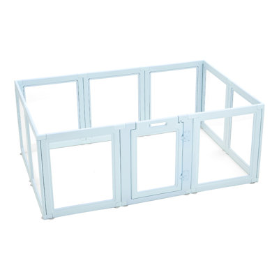 Grande boîte de mise bas transparente pour chien avec fenêtre - parc de chiot en ABS bleu et enclos d'exercice pour l'intérieur