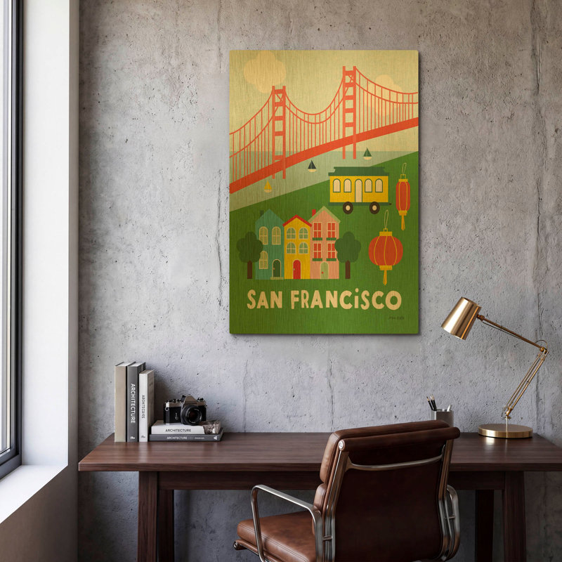 «City Fun San Francisco» par Ann Kelle, art mural en métal doré, 24 po x 36 po, 24 po x 36 po