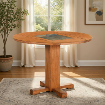 Table de salle à manger Marv avec 2 abattants, plateau rond de 40 po, bois brun