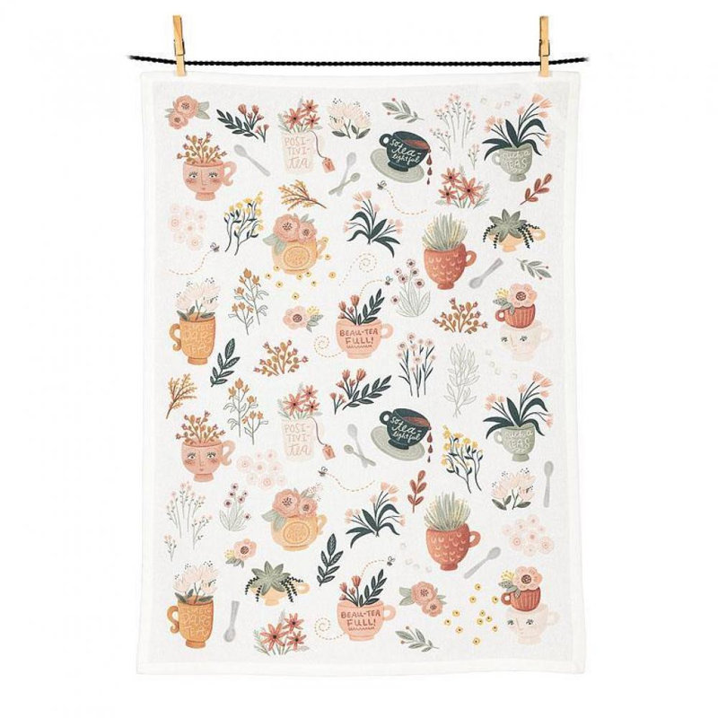Serviette de thé à motif théières et tasses à thé