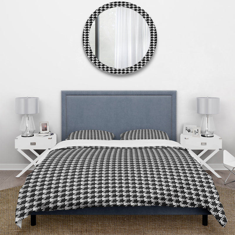 Ensemble de housse de couette Mid-Century noir et blanc Houndstooth, Housse de couette pour grand lit + 2 taies décora