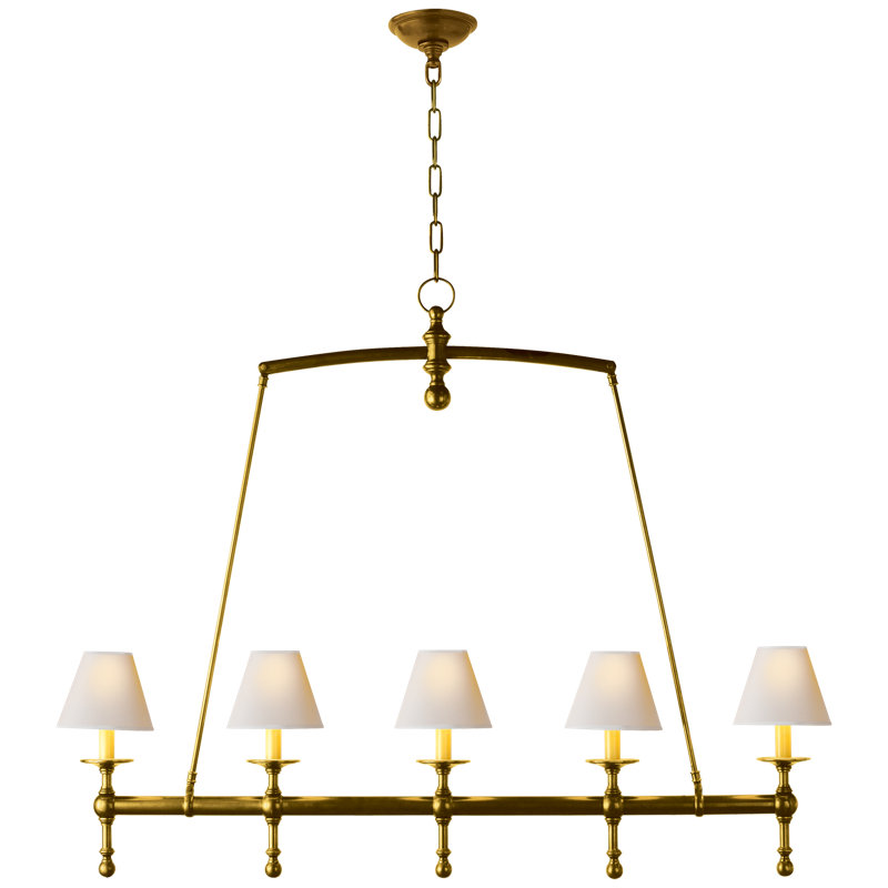 Chapman & Myers Classic Linear Chandelier, Hand-Rubbed Antique Brass, Fabric