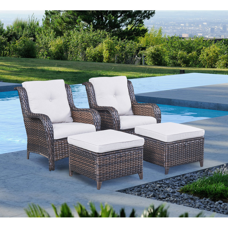 Chaises de patio en osier avec coussins Deb, Brun / Beige