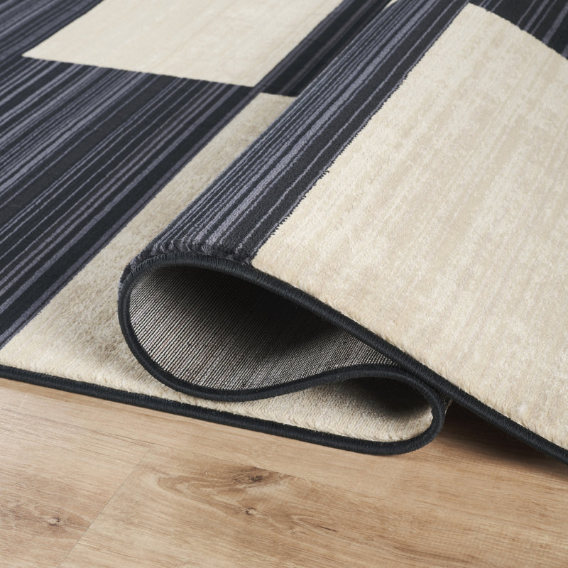 Abani Rugs Austin AUS110A Modern Black Ivory Navy Block Checkered Contemporary Area Rug, Rectangle 4' x 6'5"