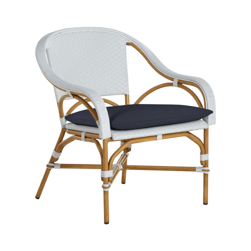 Savoy Patio Chair with Cushions, No Welt, Rollo Chambray, Chalk/White/Navy