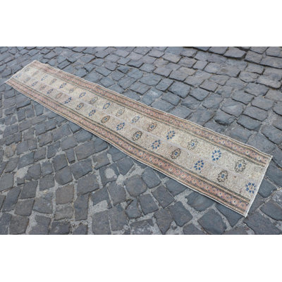 Vintage Turkish Oushak Wool Rug - Green Patchwork Anatolian Runner for Kitchen