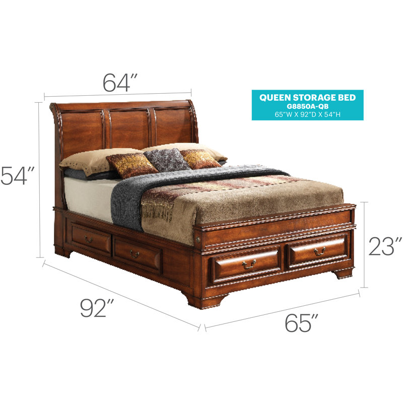 Charline Storage Sleigh Bed, Queen, Oak