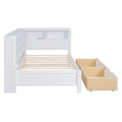 Maiocco Wooden Daybed with 2 Drawers, Storage Shelf and USB Charging Ports by Red Barrel Studio