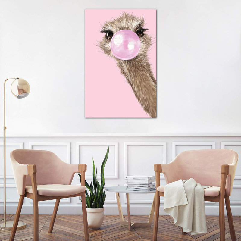 Ostrich With Bubble Gum In Pink by Big Nose Work - Wrapped Canvas Print, 101.6 cm H x 66.04 cm W x 1.91 cm D