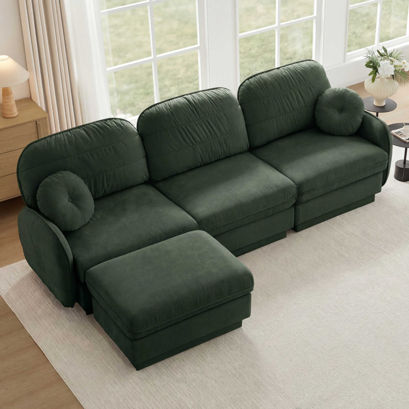 Canapé surdimensionné en L 105 po en chenille de 105 po, canapé à assise profonde avec repose-pieds mobile, coussins ronds exquis et coussins de dossier matelassés, pieds de cadre de base encastrés, assemblage facile