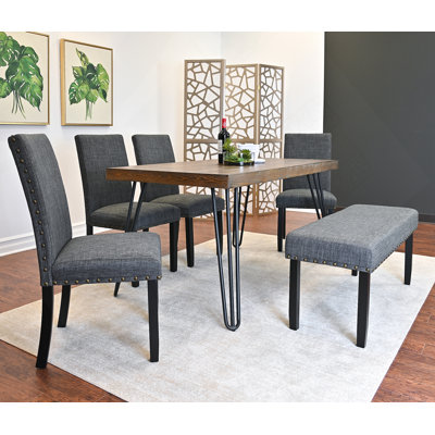 Six-Piece Dining Set With Hairpin Dining Table And Four Comfortable Chairs, For Modern Dining Experiences