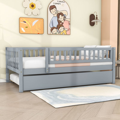 Aldora Wood Daybed with Twin Trundle and Fence Guardrails