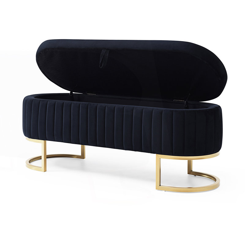 Banc de rangement, banc de chambre à coucher, banc de bout ovale rembourré, Noir