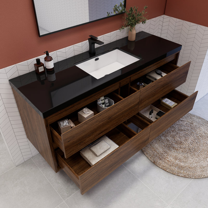 Ensemble de meuble-lavabo à simple cuve 60 "Vickye, Palissandre