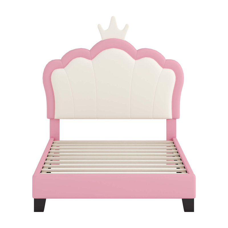 Calton Upholstered Princess Bed With Crown Headboard, Full/Double, Pink/White
