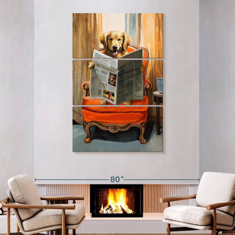 Brampt Golden Retriever Reading News, 74" H x 48" W