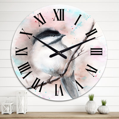 Petit oiseau blanc avec une tête noire sur une branche - Horloge murale traditionnelle