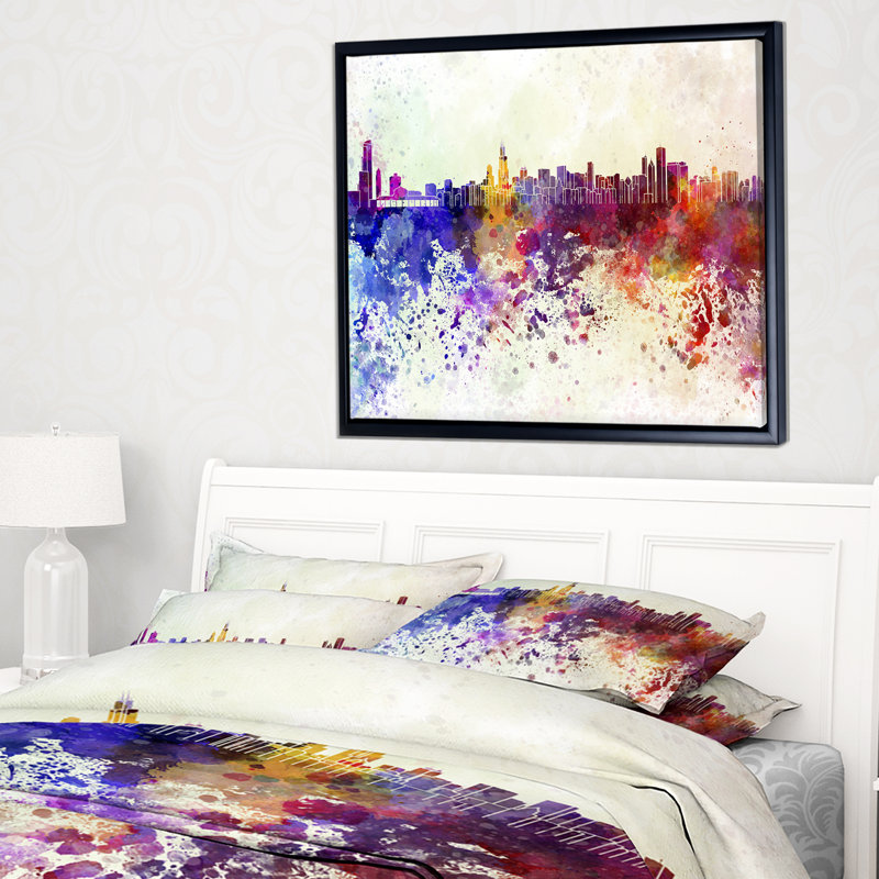 Cityscape Skyline - reproduction d'art, H 30 po x l 40 po x P 1,5 po, Toile avec cadre flottant