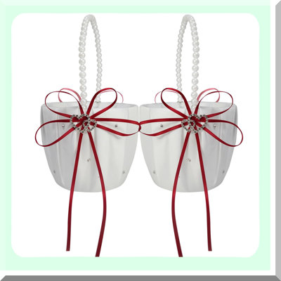 Wedding Flower Girl Baskets with Ribbon and Rhinestones
