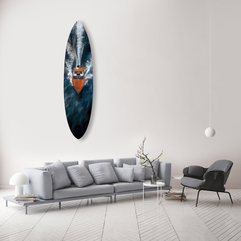 Oliver Gal Sea Away Surfboard Nautical - Die-Cut Acrylic Glass Wall Art Sculpture