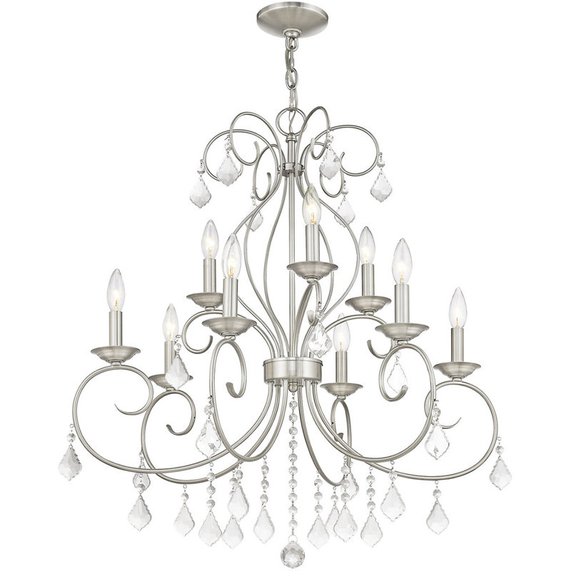 Lustre classique à 9 lumières de style bougie, Nickel brossé